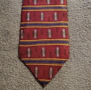 Red Tie with Gold and Blue Pattern New